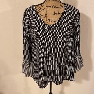 Black and white bell sleeve blouse